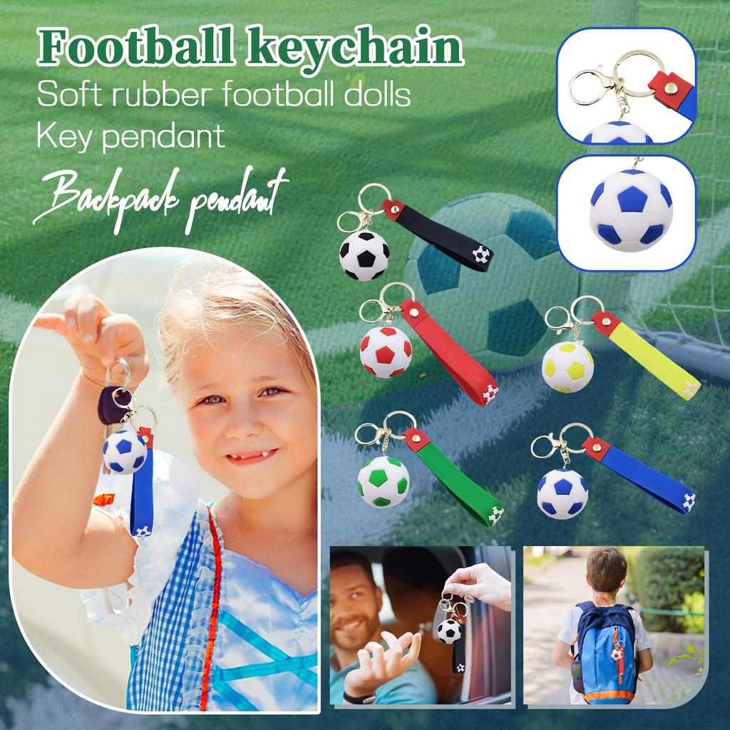 Football Keychain PVC Soft Rubber Football Doll Key Pendant Cute Backpack Pendant