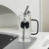 With Lids and Handle Square Glass Mug Transparent Coffee Cup Household Bow Straw Cup  Gift
