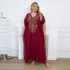 EDOLYNSA 2024 Gold Thread Embroidered Plus Size Casual Vacation Beach Dress Summer Swimsuit Coverup For Women V Neck Bat Sleeve Black Kaftan