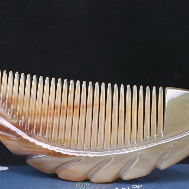 Ручная работа Натуральный гребень из рога яка Парикмахерская расческа с мелкими зубьями Антистатическая массажная щетка для выпрямления и завивки сухих и влажных волос