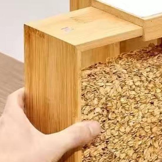 Бамбуковый дозатор для хлопьев с прозрачным окном, дозатор для еды с раздвижной крышкой, контейнер для сухих продуктов для риса, муки, макарон, закусок, организация кухонной кладовой и столешницы
