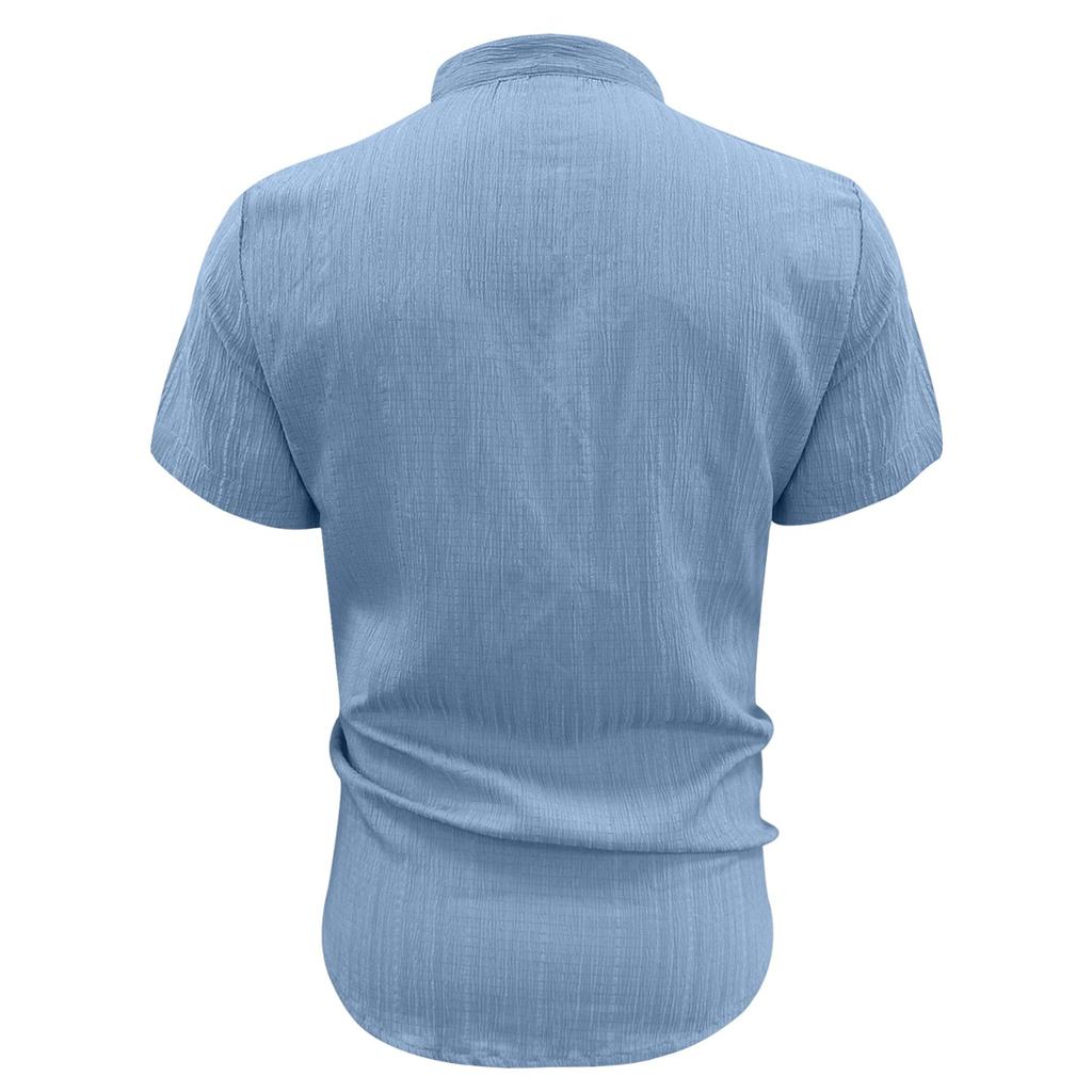 Summer new men's casual versatile shirt solid color slim-fitting short-sleeved top