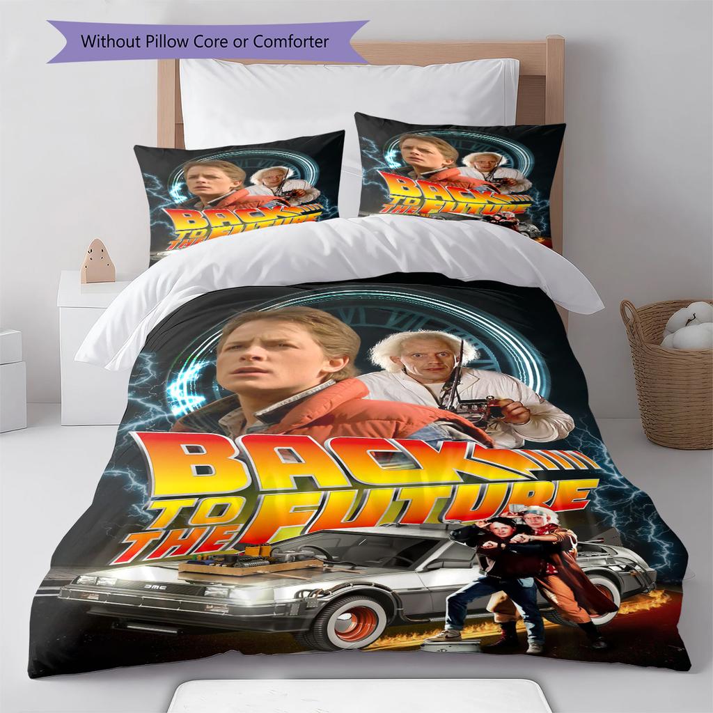 Back to Future Pattern Bedding Quilt Set Quilt Cover Pillowcase Home Decoration Gift (1 * duvet cover + 2 * pillowcase, without core)