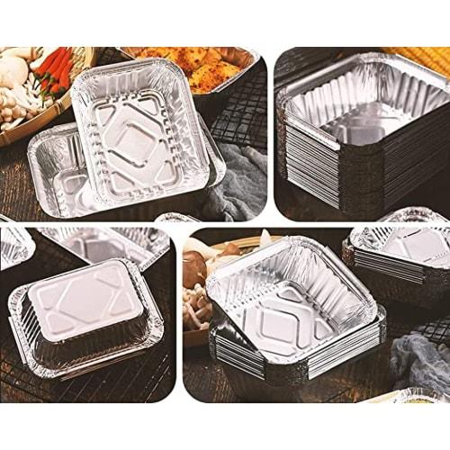 Disposable Aluminum Foil Pans, BBQ Plates, Heavy-Duty Food Containers, Pie Pans, Freezer & Oven Safe, 30-Pack (650ml, Square Plastic Cover)