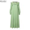 ZANZEA Women Casual Round Neck Loose Long Sleeve Floral Embroidery Dress