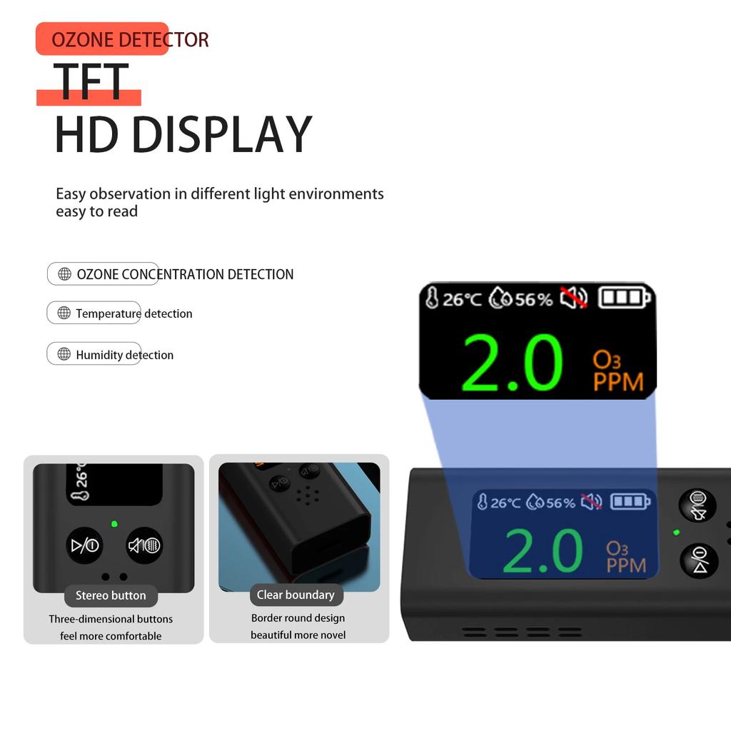 Портативный газоанализатор озона 3-в-1 O3 / Температура / Влажность Тестер качества воздуха Бытовой монитор газа O3 Зарядка от USB