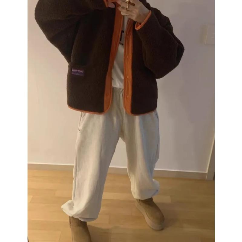 South korea Chic Autumn and Winter Retro Double-sided Wear Small Label Design Loose All-Matching Long sleeve Lamb Wool ...