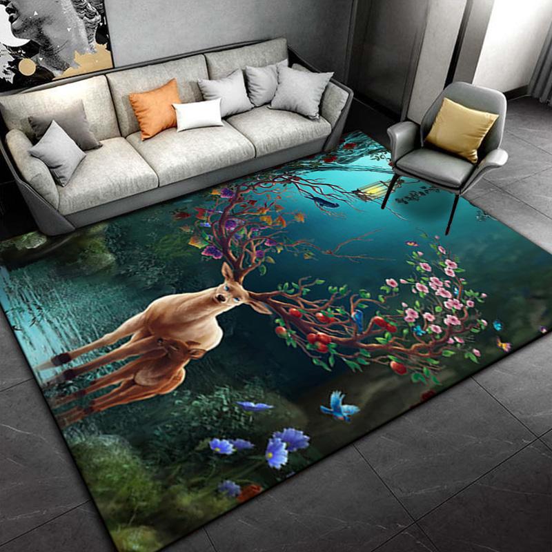 3D Мультяшный Скандинавский Лось Олень Ковер, Ковер для Гостиной Спальни, Детский Игровой Нескользящий Напольный Коврик Диванный Дверной Коврик Декорация