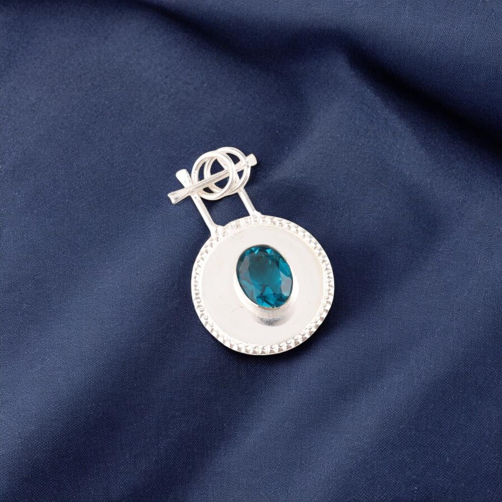 Apatite Gemstone 925 Stamped Silver Handmade Pendant 1.4" For Mother's Day Gift PP-57-7