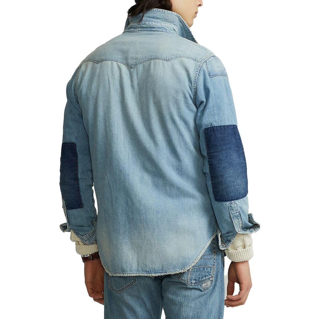 Polo Ralph Lauren FW22 Однобортная джинсовая рубашка с длинным рукавом и накладным карманом Мужские рубашки синего цвета 710864086-001