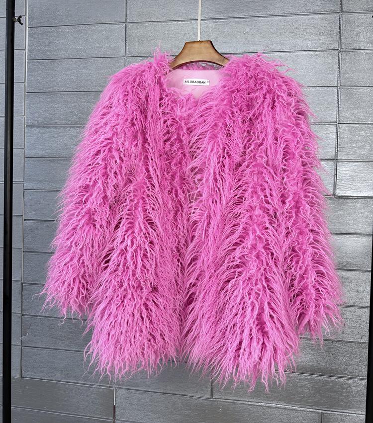 Женское пальто средней длины из искусственной овечьей шерсти в корейском стиле, бежевое