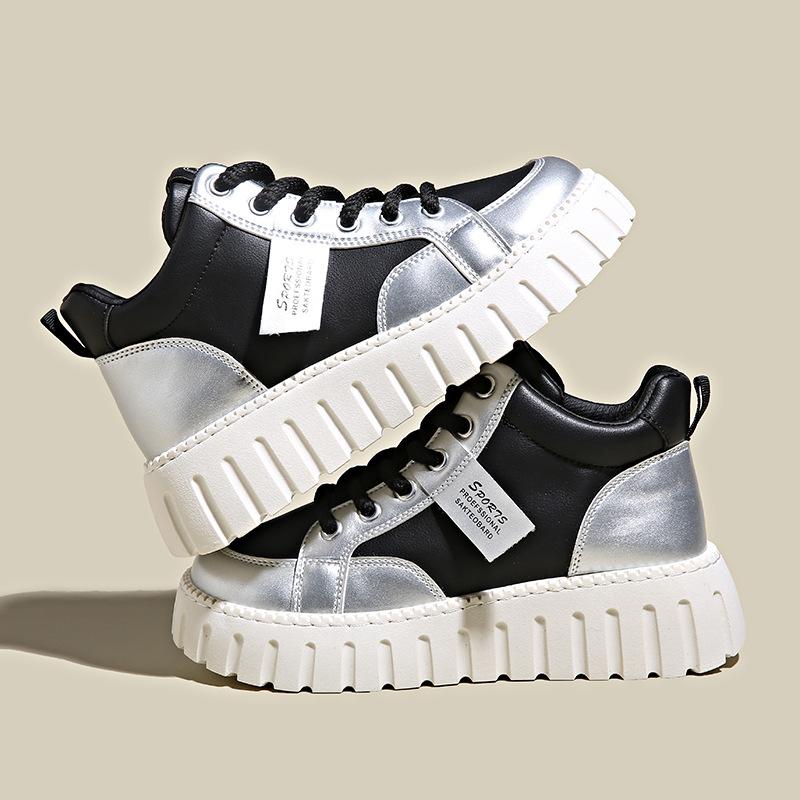 Европейско-американские туфли женские высокие кеды с цветными блоками 2024 весенне-осенний сезон новые на высокой платформе толстой подошве спортивные кеды для скейтборда