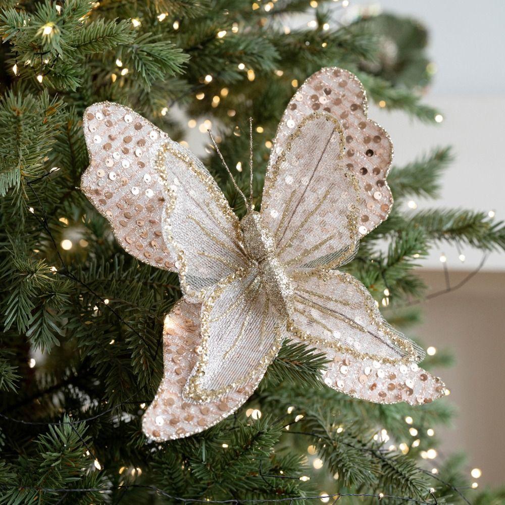 Sparkling Christmas Butterfly Ornament Lifelike Artificial Sequin Butterfly Artificial