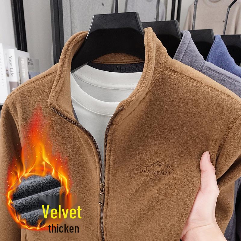 Thickened Double-Sided Coral Fleece Jacket Hoodie – New Autumn/Winter Warm Stand Collar Cardigan with Zipper