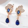 Blue Zircon Flower Dangle Earrings for Women Fashion Golden Earrings Accessories Luxury Costume Jewelry