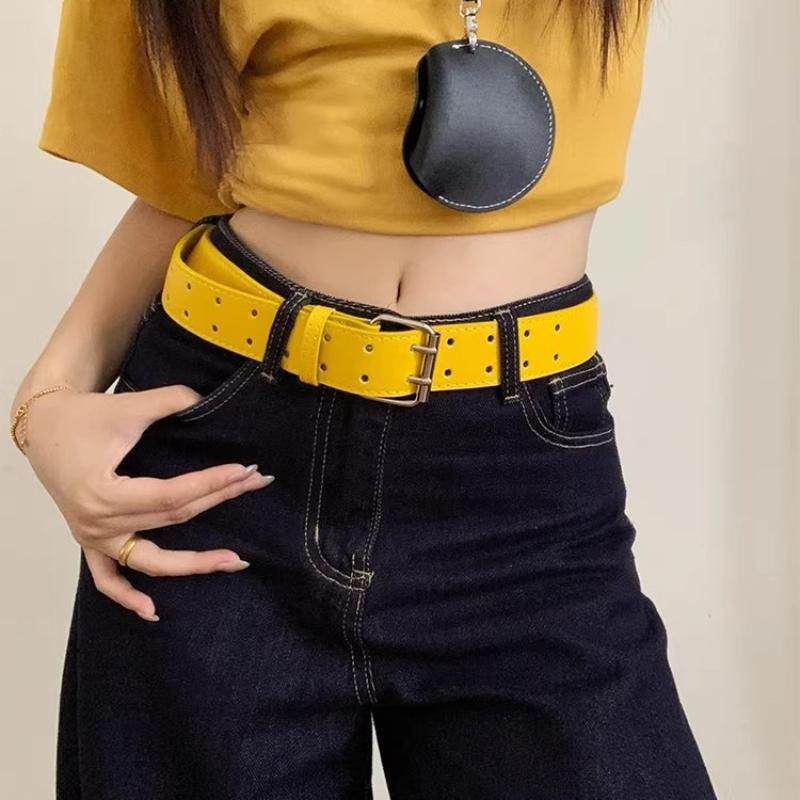 Fashion Wide Design Sense Y2K Double-Breasted Yellow Belt For Women With Skirt Jeans With Waistcoat Decoration Versatile Belt