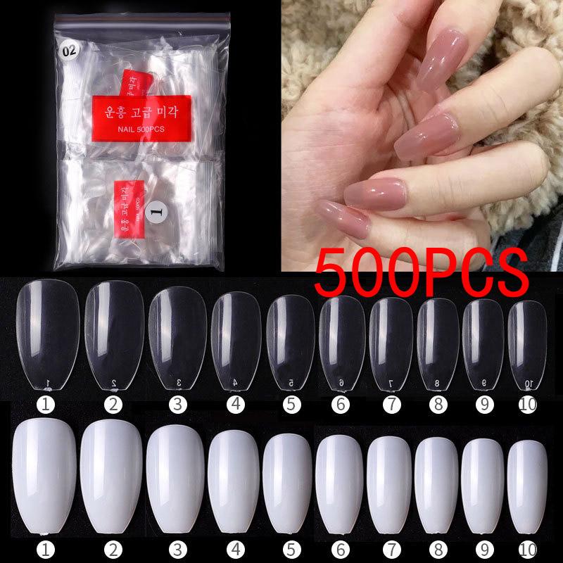 500pcs Gelly Tips Soft Gel Nail Extension System Full Cover Pre-shaped Sculpted Long Coffin Stiletto False Tip Bag