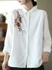 Женская винтажная вышитая хлопковая рубашка с отложным воротником, повседневная блузка с длинным рукавом, весенние свободные рубашки