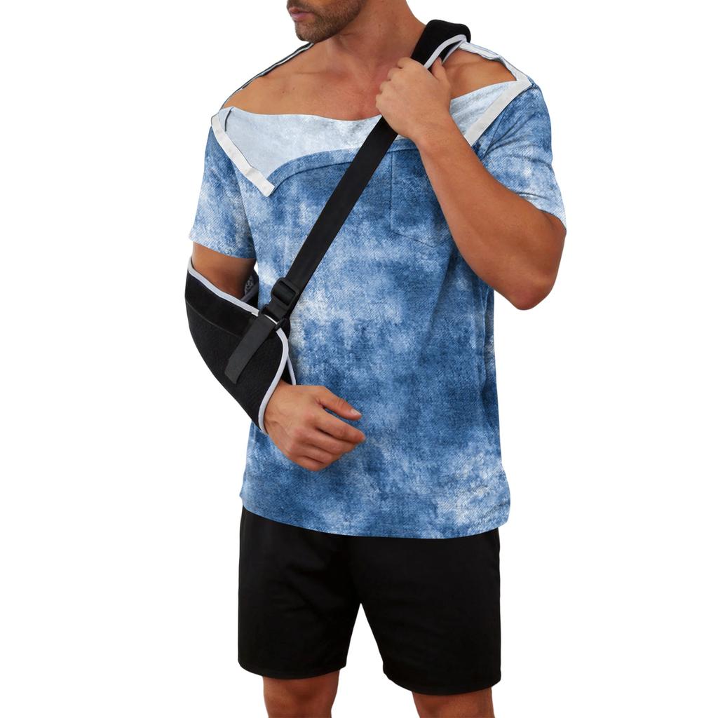 Men's Tie Dye Printed Recovery Shirt Away Short Sleeve Full Front Button Adaptive Design Top
