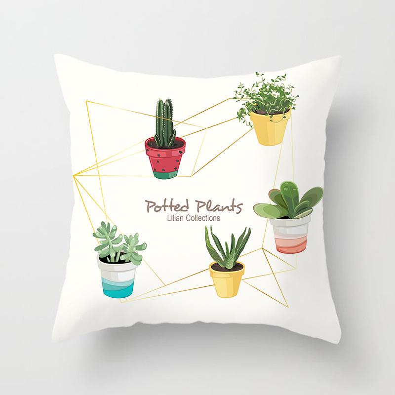 Home Supplies Cute Pastoral Cactus Print Pillow Cover Sofa Cushion Cover
