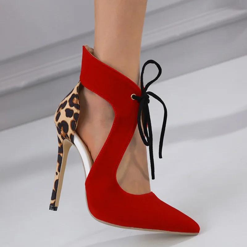 Women's Summer New Sexy Fashion Super High Heel Pointed Lace-up Red High-heeled Sandals