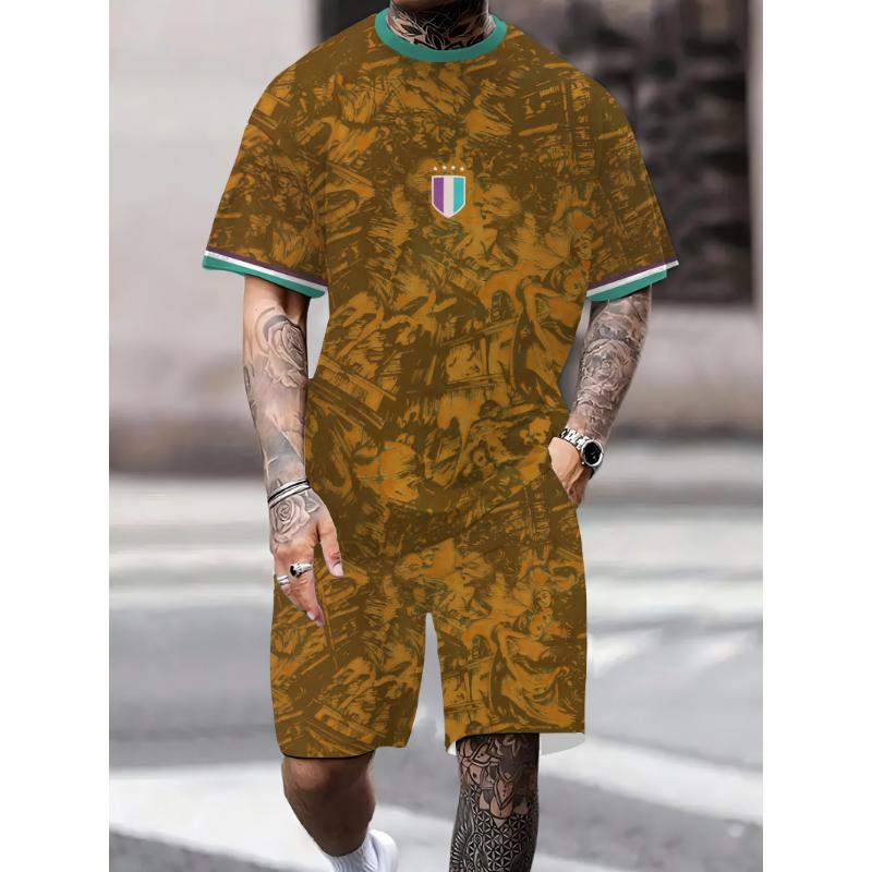 2025 Summer New Italian National Team Football Training Shirt 3D Printed Casual Quick Drying Breathable Set Short Sleeved Shorts