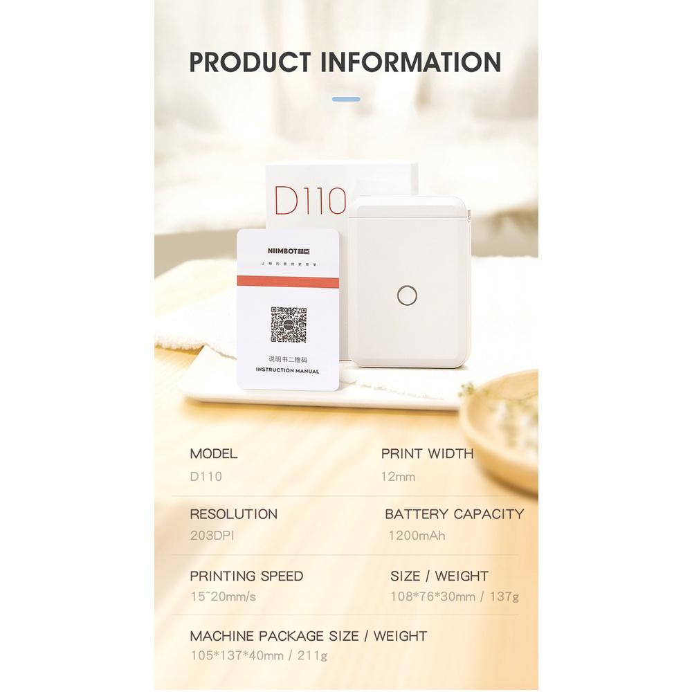 D110 Портативный принтер для печати этикеток bluetooth Беспроводной фотопринтер высокого разрешения Мини-принтер для этикеток Термопринтер 100*70*20 мм