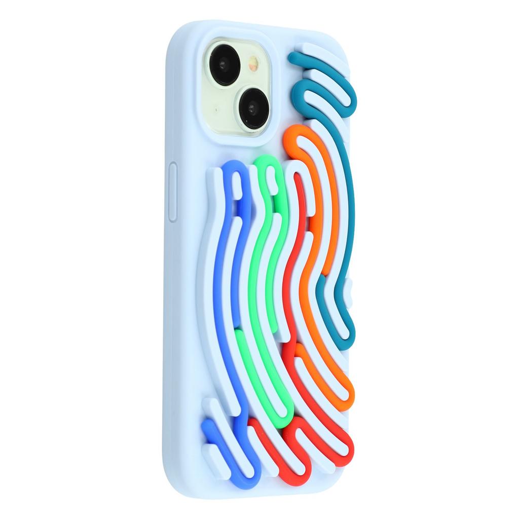 For iPhone 15 Case 3D Stress Relief DIY Colorful Bar Silicone PC Phone Cover Arc Stripe
