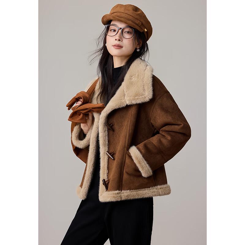 VICTORIA&VERA Women's Winter Retro Toggle Button Faux Fur Short Coat V9019W12