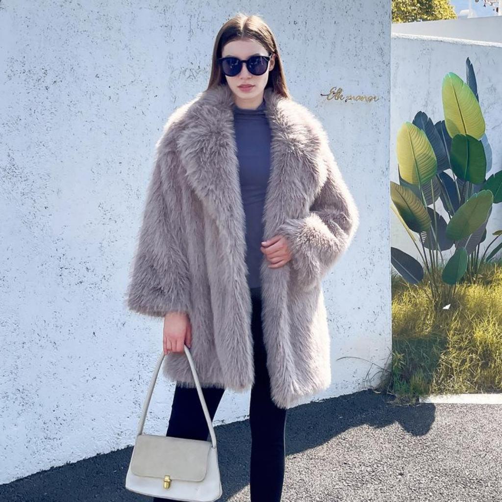 Faux Toka Fur Coat Women's Faux Fur Mid Length Suit Collar Loose Winter Women's Coat Coat