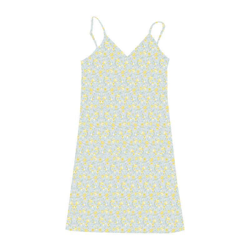 Женское летнее ретро-платье с цветочным принтом и V-образным вырезом на тонких бретельках 2025 года