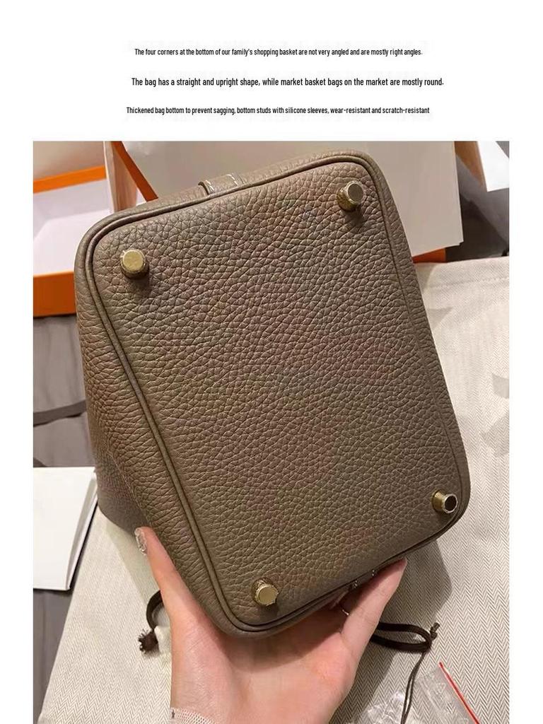 Genuine Leather Women's Bucket Handbag, Large Capacity, High-End Cowhide, 2024 Design