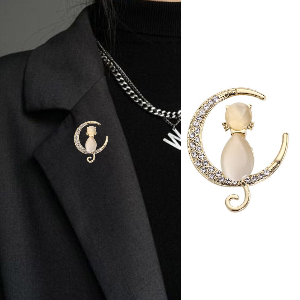 Праздничные украшения Аксессуары для одежды Стразы Корсажная брошь Брошь на лацкан Значки Лунная кошка Брошь Женская брошь