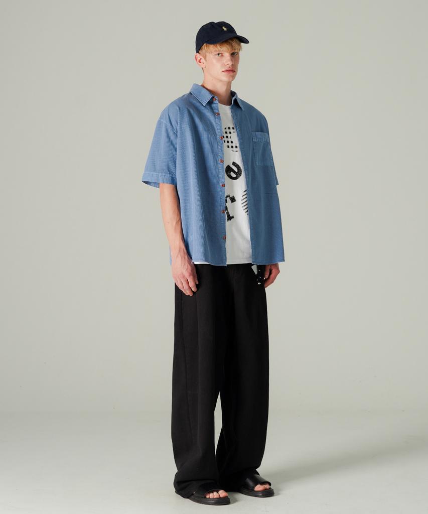 WV PROJECT Cool Summer Stripe Pigment Short Sleeve Shirt Blue Mjss7787