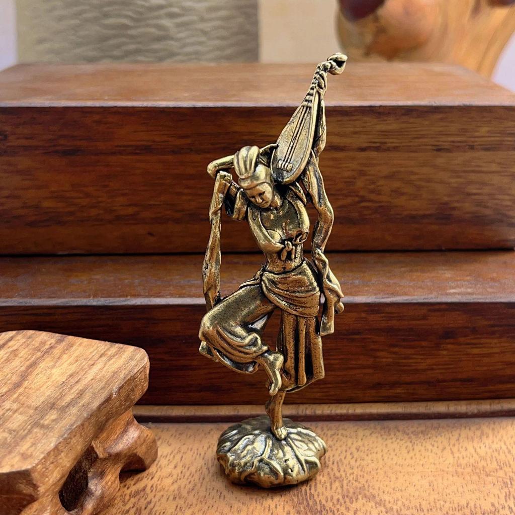 Brass Flying Apsara Figurine: Pipa Fairy Ornament for Desktop or Souvenir