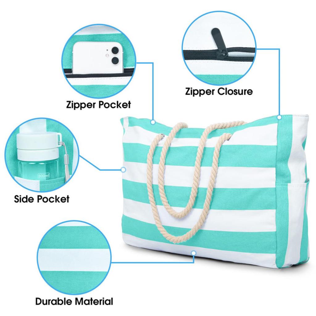 Women's Handbag Large Capacity Stripes Tote Pouch for Women Foldable Beach Bag Waterproof and Sand Resistant Travel Bag