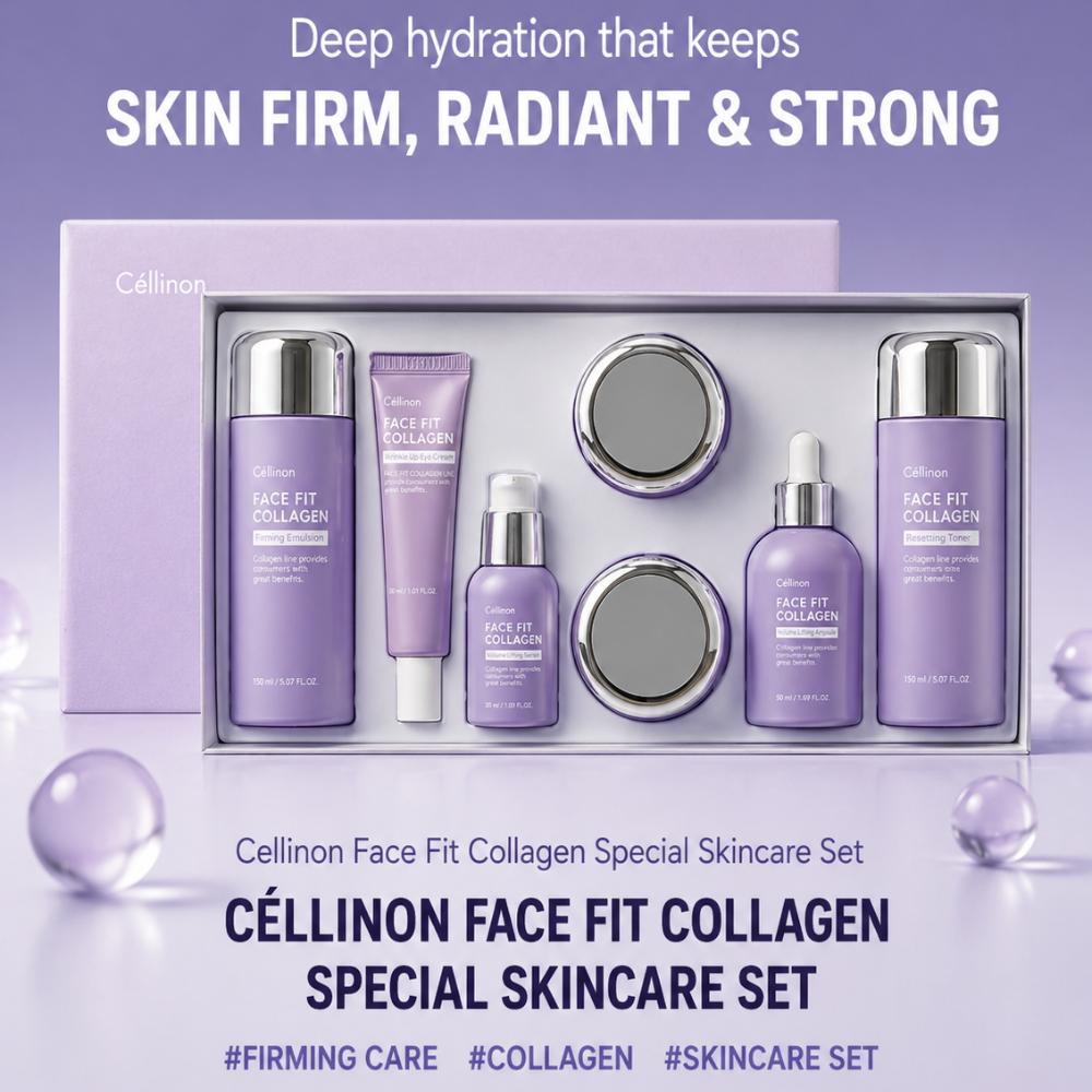 Celltrion / Celinon Набор из 7 средств для ухода за лицом с коллагеном Face Fit / Ежедневный уход для упругости и объема / Набор / Из Кореи