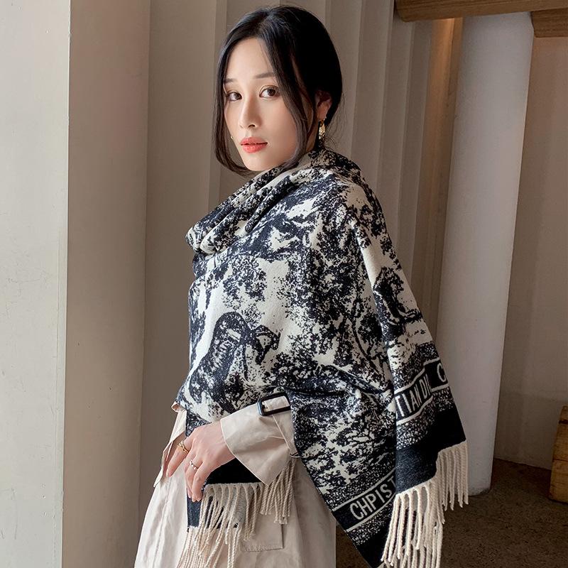 2026 Новый Модный Женский Зимний Шарф: Теплая, Толстая Шаль с Кисточками и Шейный Платок