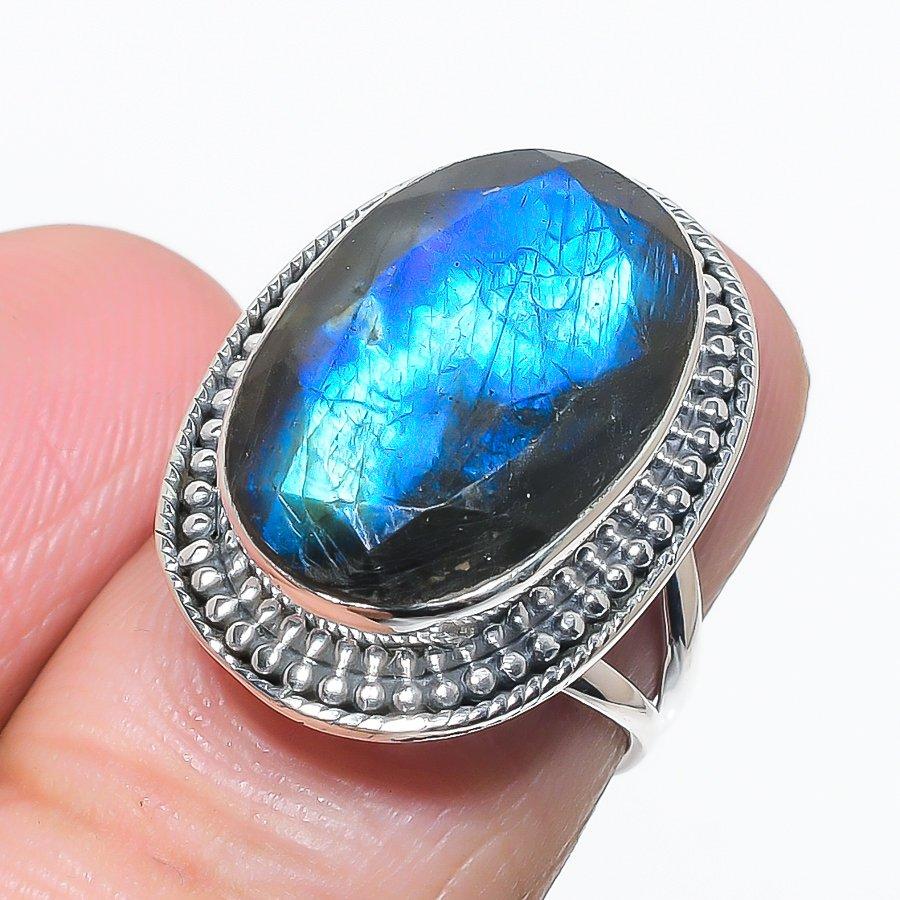Natural Labradorite Gemstone Handmade 925 Solid Silver Jewelry Ring Size 6 H6n47