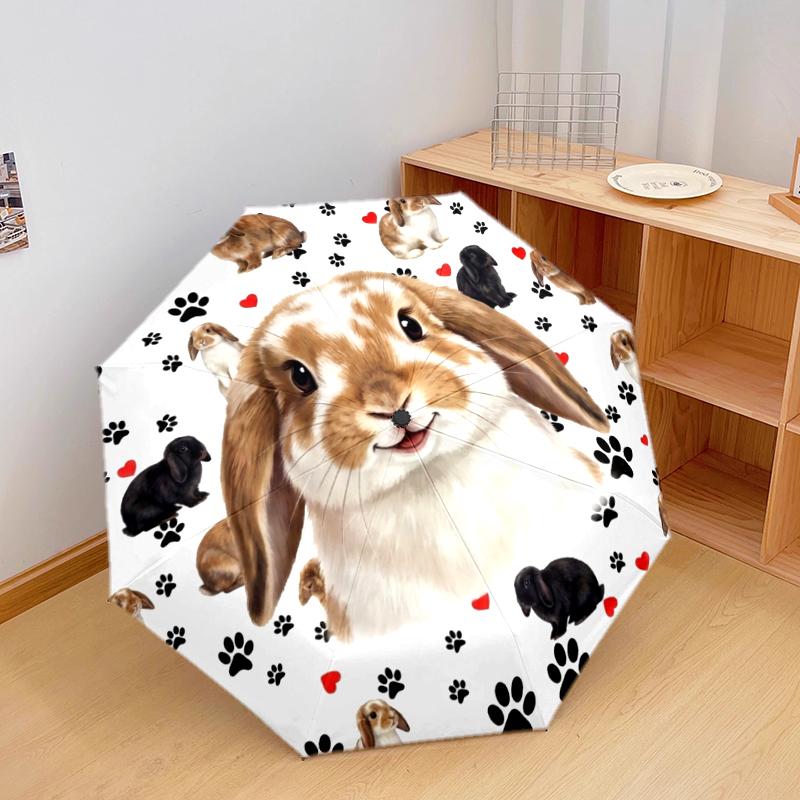 1 шт. Автоматический складной зонт - Узор с милыми кошками и кроликами, Портативный и складной дизайн с 8 спицами, Рождественские и новогодние подарки