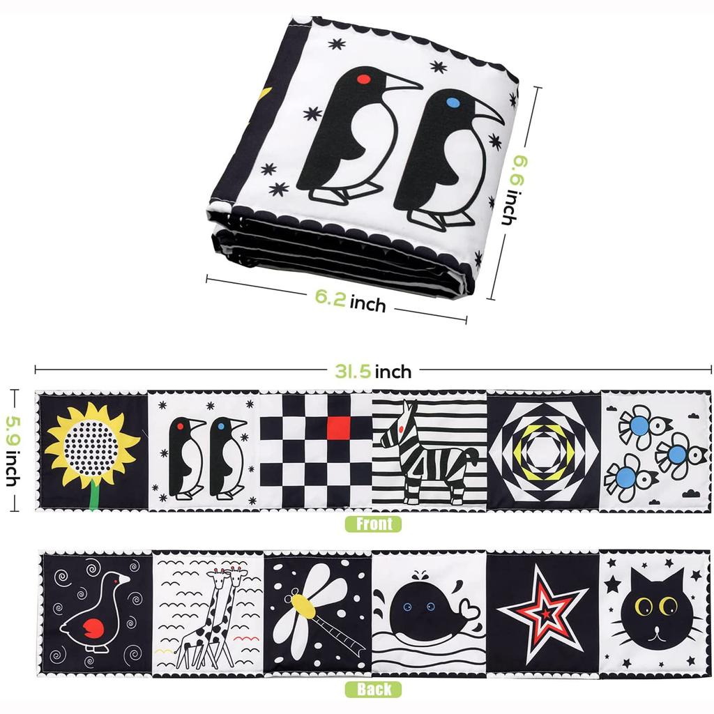 Tummy Time Toys, High Contrast Black and White Baby Soft Book Newborn Sensory Toys for Infants Visual Training Early Education