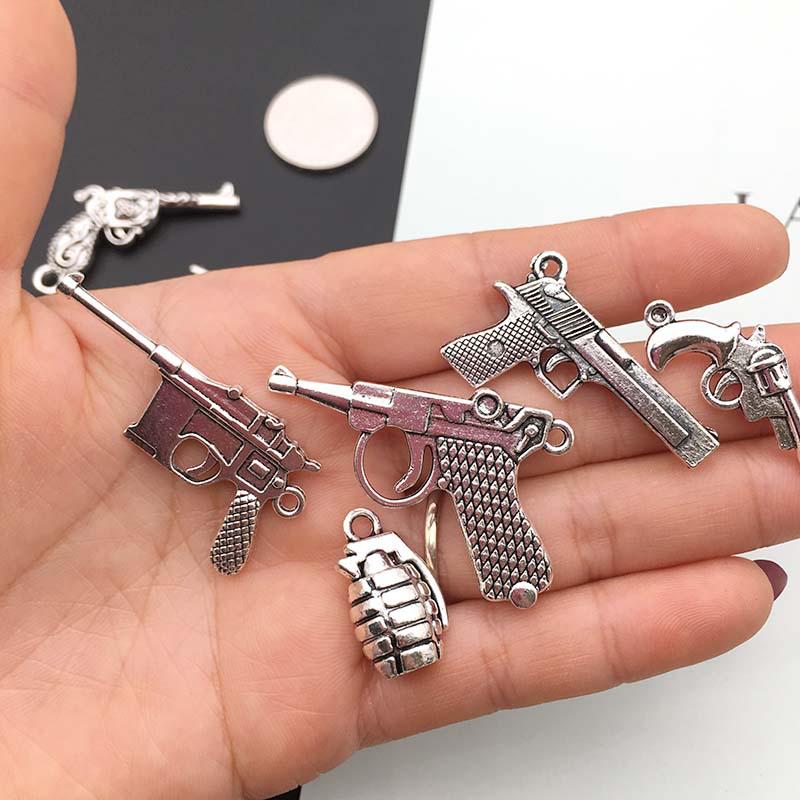 DIY Винтажные Аксессуары для Бижутерии из Сплава Древнее Серебро Оружие Пистолет Пуля Ожерелье Браслет Кулон Прямые Продажи с Завода