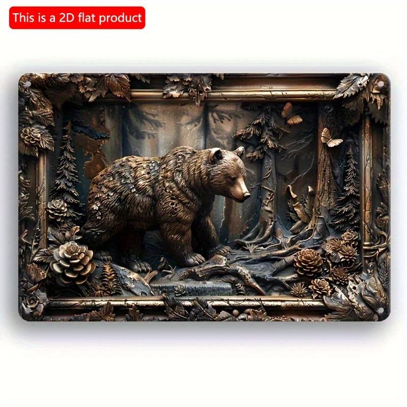 2D Flat Wooden Sign 30*20cm Rustic Bear Scene Wooden Wall Art, Vintage Wooden Decorative Sign for Home & Garden Decor, Farmhouse Wall, Animal-Themed