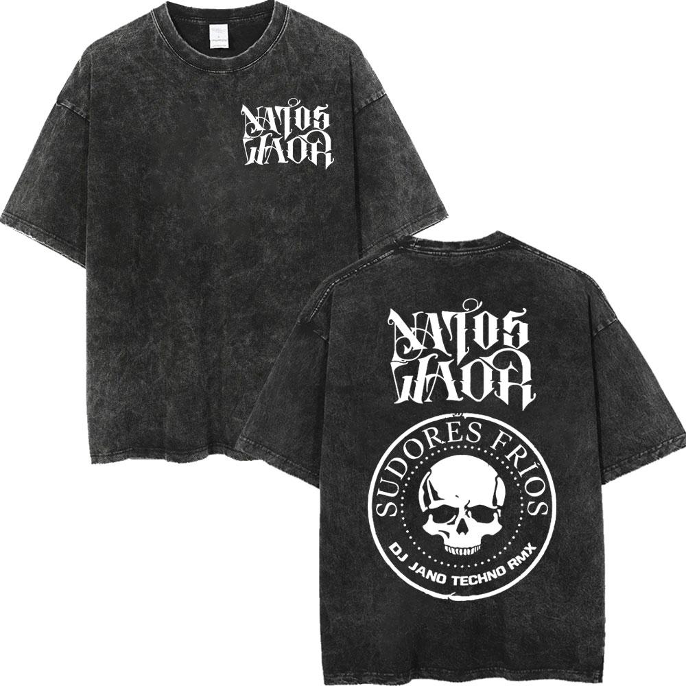 Vintage Washed Rap Group Natos Y Waor Album Print T Shirt Men Women Fashion Gothic T-shirt Summer Casual Loose Cotton T-shirts