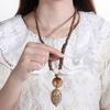 Festival Party Lucky Gift Ethnic Jewelry Buddhist Nepal Necklace Mala Wood Bead Horn Fish Pendant