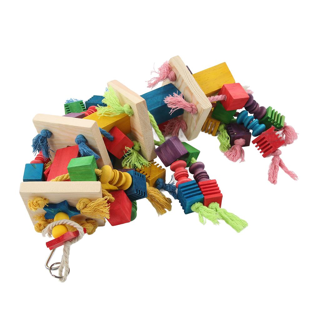 Bird Chewing Toy Wooden Blocks Colorful Bite Resistant Bird Cage Hanging Toy for Medium Large
