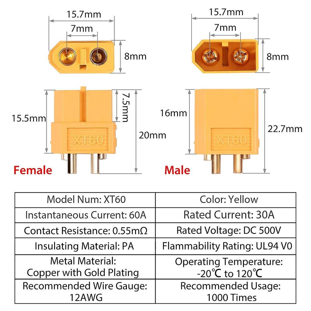 GTIWUNG 1 шт. Кабель-разветвитель XT60 Папа-Мама 12AWG 50см, 1 пара разъемов XT60, XT-60 Папа и Мама, XT60 Папа и Мама Штекер