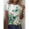New O-neck 3d Butterfly Print T-shirt Women's Summer Fashion Short-sleeved Blouse Oversized Summer Clothing