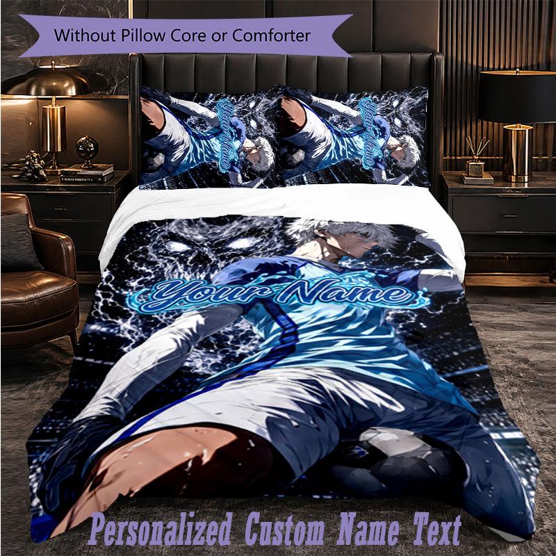 Personalized 3Pcs Bedding SetBlue Lock Custom Text Duvet Cover Pillowcase Set Bedroom Gift