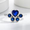 Cute Cat Paw Blue Spinel Inlaid Diamond Ring for Women Ins Style Lovely Kitten Pawprint Heart Design Daily Wear Fashion Jewelry